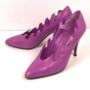 Beverly Feldman Purple Pink Flame Heel Sz 7.5 Spain Leather Pointed Toe Stiletto